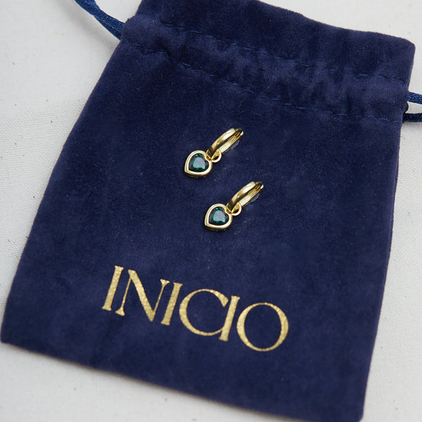 Inicio Gold Plated Green Heart Charm Earrings - Gift Pouch