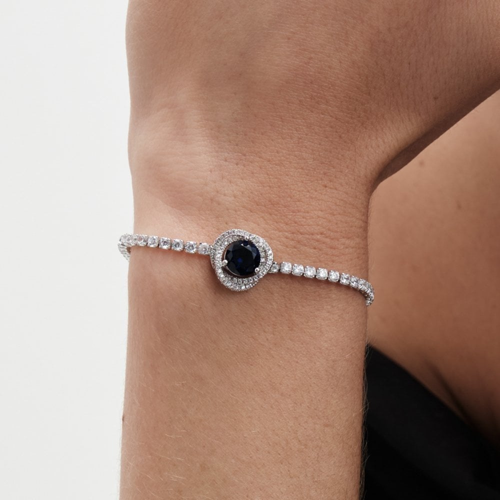 Jon Richard Rhodium Plated Sapphire Halo Toggle Bracelet