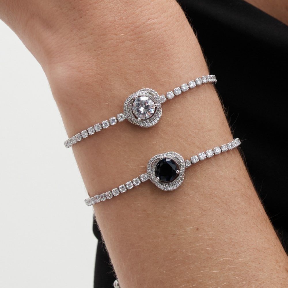 Jon Richard Rhodium Plated Sapphire Halo Toggle Bracelet