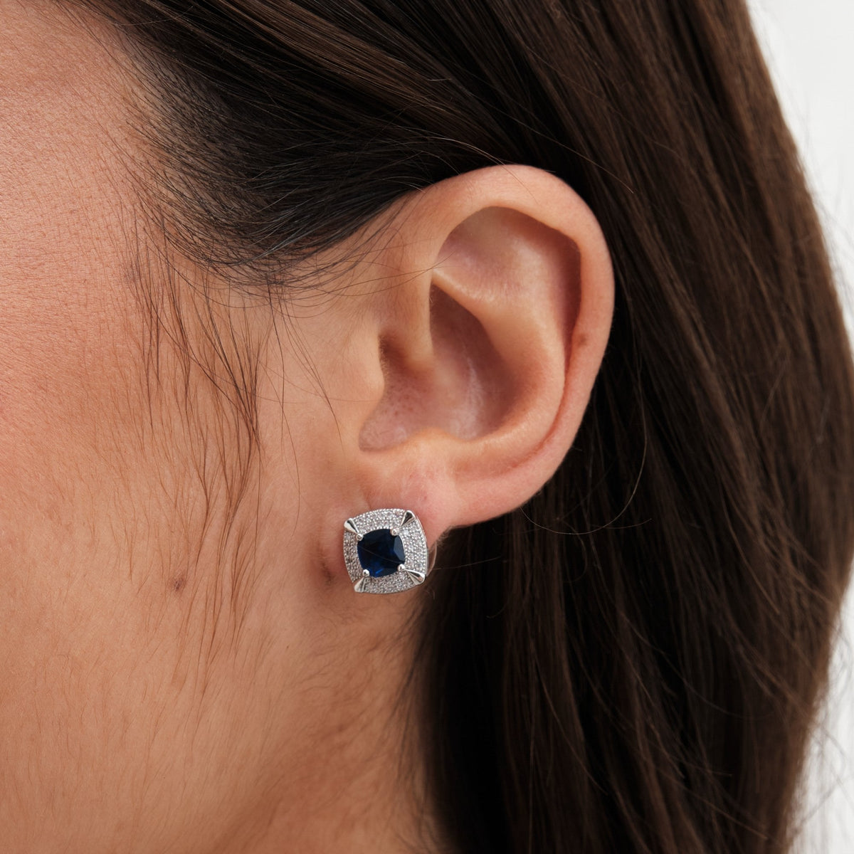 Jon Richard Rhodium Plated Sapphire Stud Earrings - Gift Boxed