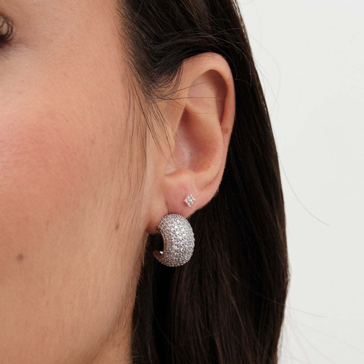 Jon Richard Rhodium Plated Cubic Zirconia Half Hoop Earrings