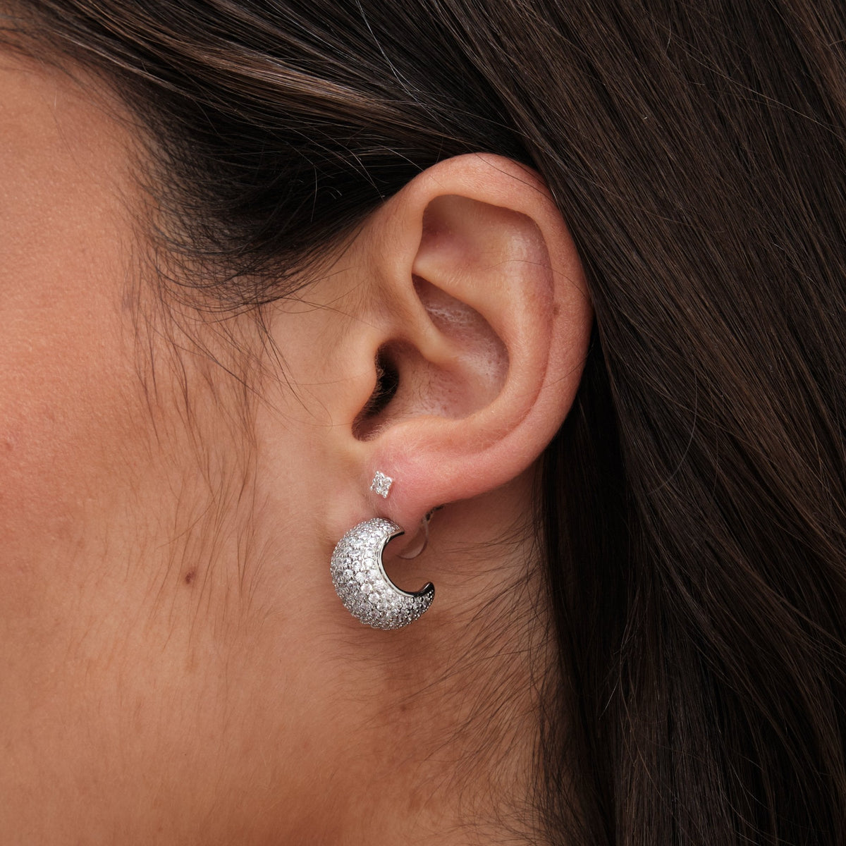 Jon Richard Rhodium Plated Cubic Zirconia Half Hoop Earrings
