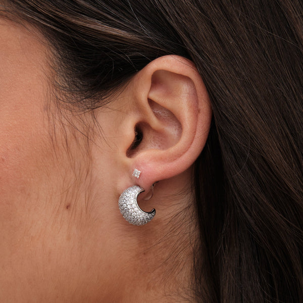 Jon Richard Rhodium Plated Cubic Zirconia Half Hoop Earrings