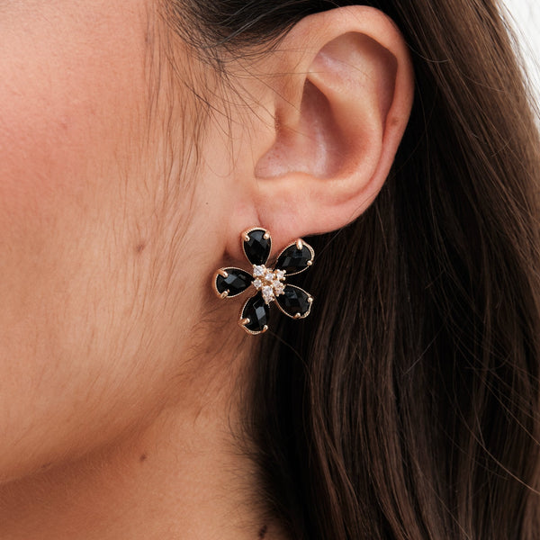 Jon Richard Gold Plated and Jet Floral Stud Earrings