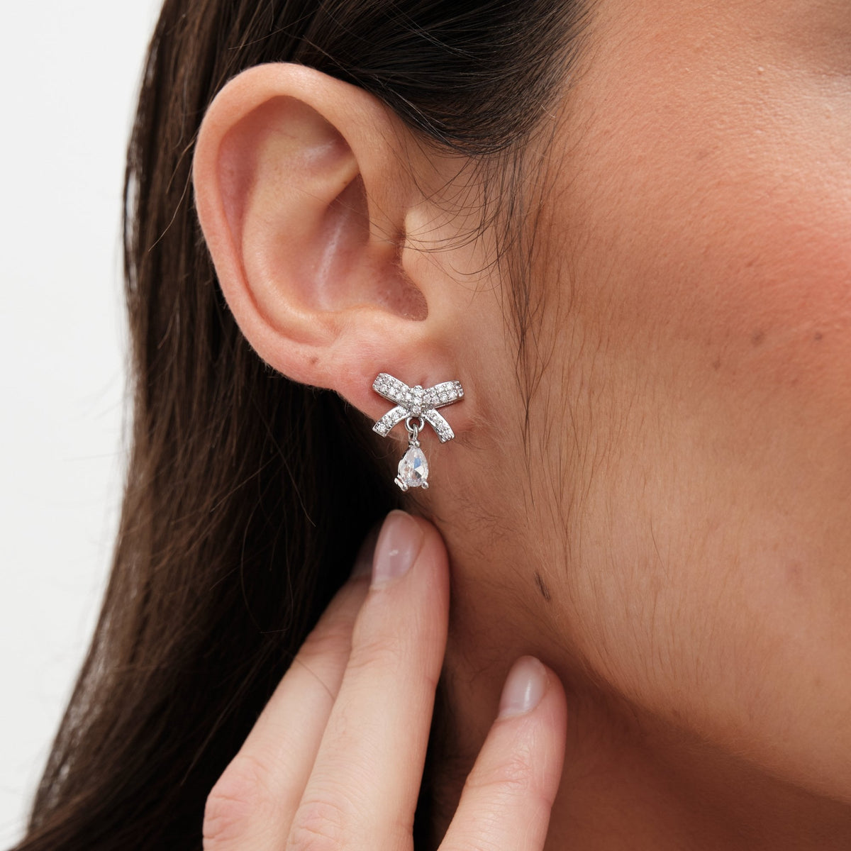Jon Richard Rhodium Plated Cubic Zirconia Bow Earrings