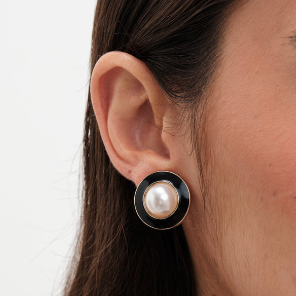 Jon Richard Vintage Inspired Gold Plated Pearl And Enamel Clip Earrings