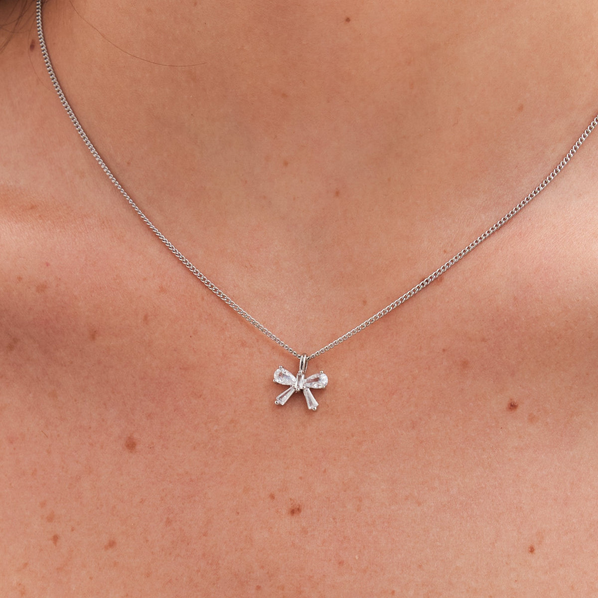 Jon Richard Rhodium Plated Bow Earrings and Pendant Set - Gift Boxed