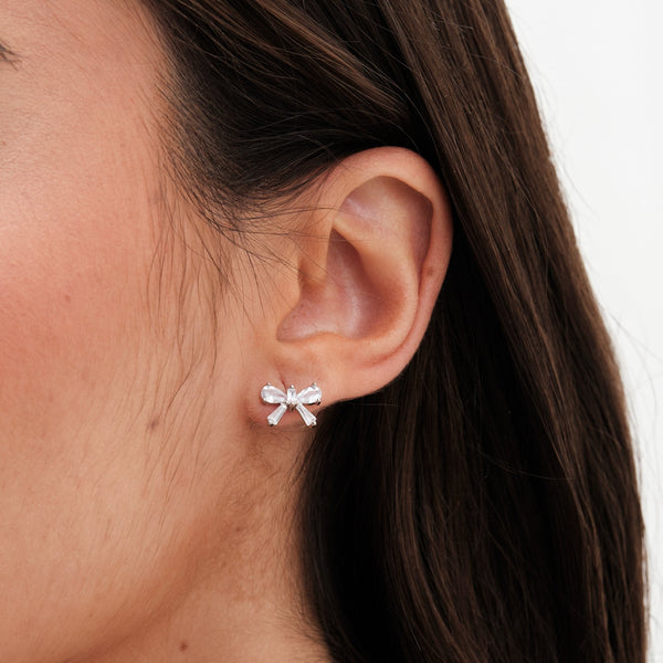Jon Richard Rhodium Plated Bow Earrings and Pendant Set - Gift Boxed