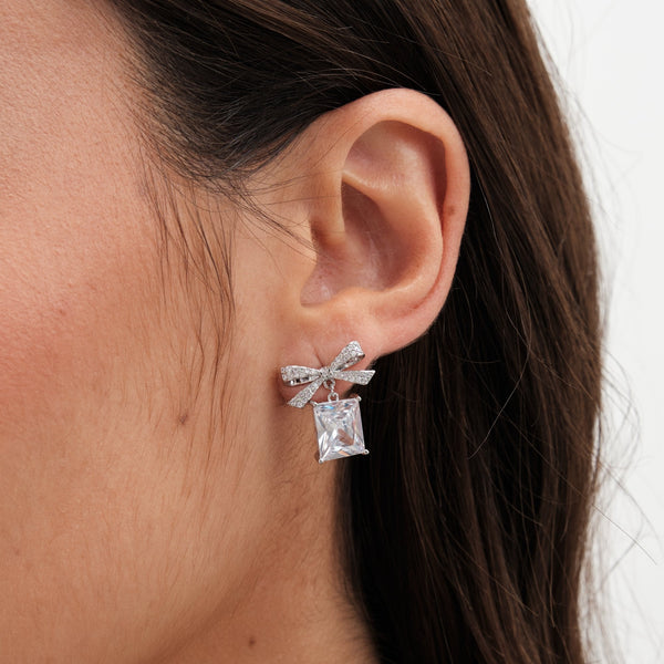 Jon Richard Rhodium Plated Cubic Zirconia Crystal Bow Earrings