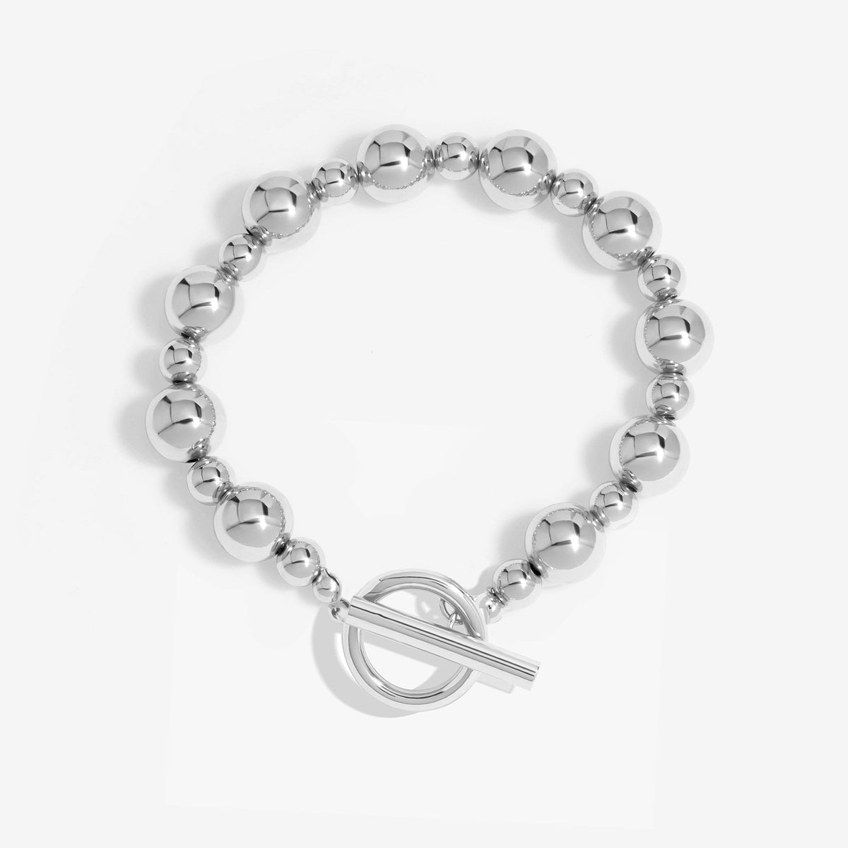 Mood Silver Polished Orb T-Bar Bracelet