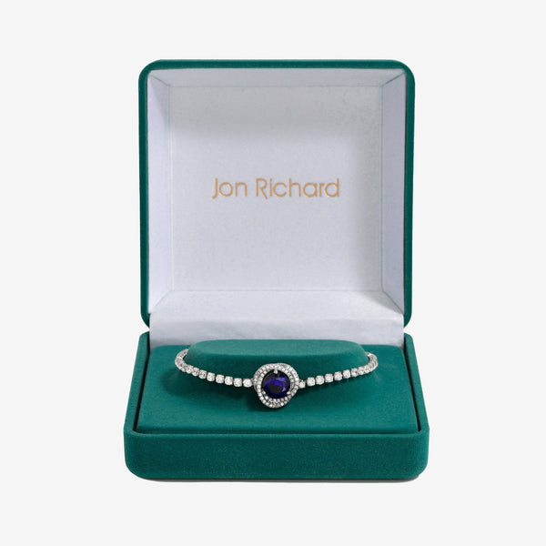 Jon Richard Rhodium Plated Sapphire Halo Toggle Bracelet