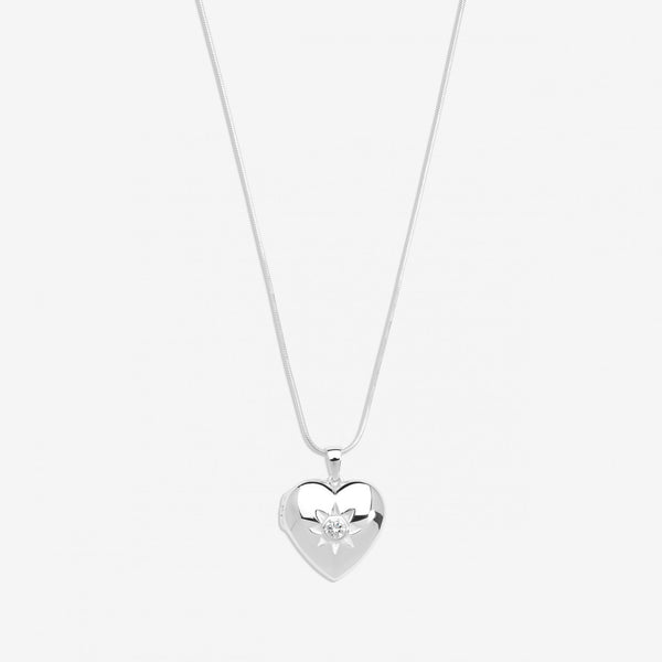 Simply Silver Sterling Silver 925 Cubic Zirconia Heart Locket Necklace