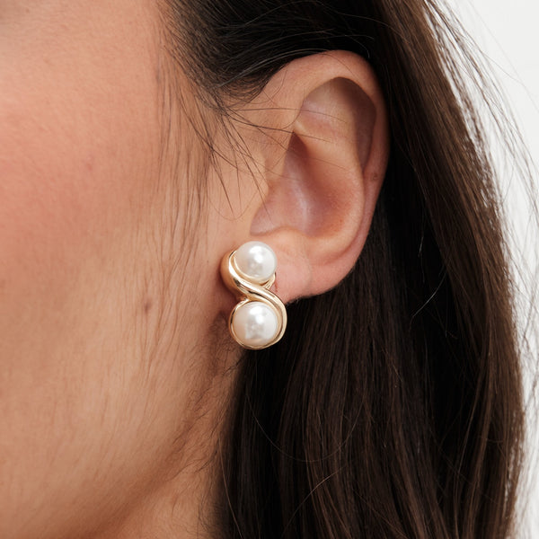 Jon Richard Gold Plated Polished And Pearl Infinity Clip Earrings