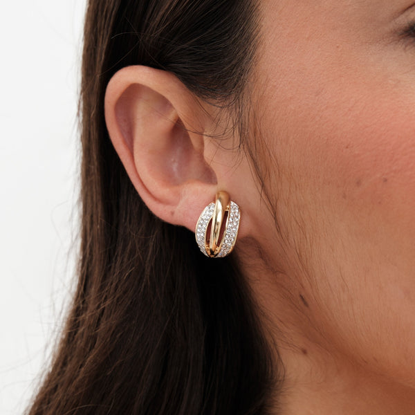 Jon Richard Gold Plated And Crystal Ribbed Clip Earrings