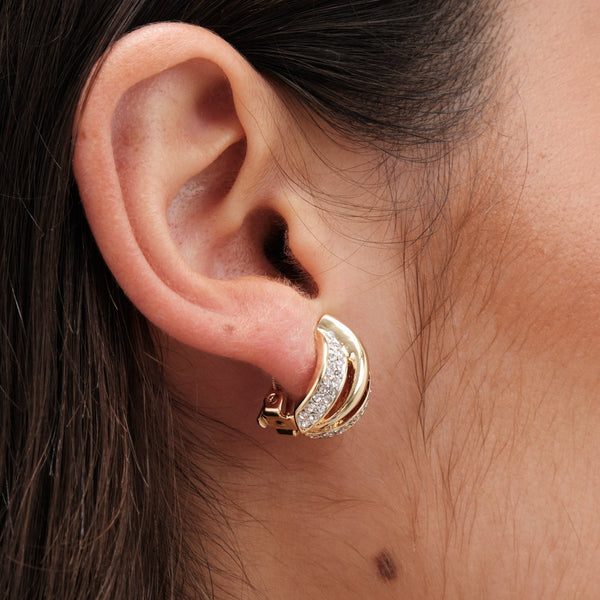 Jon Richard Gold Plated And Crystal Ribbed Clip Earrings