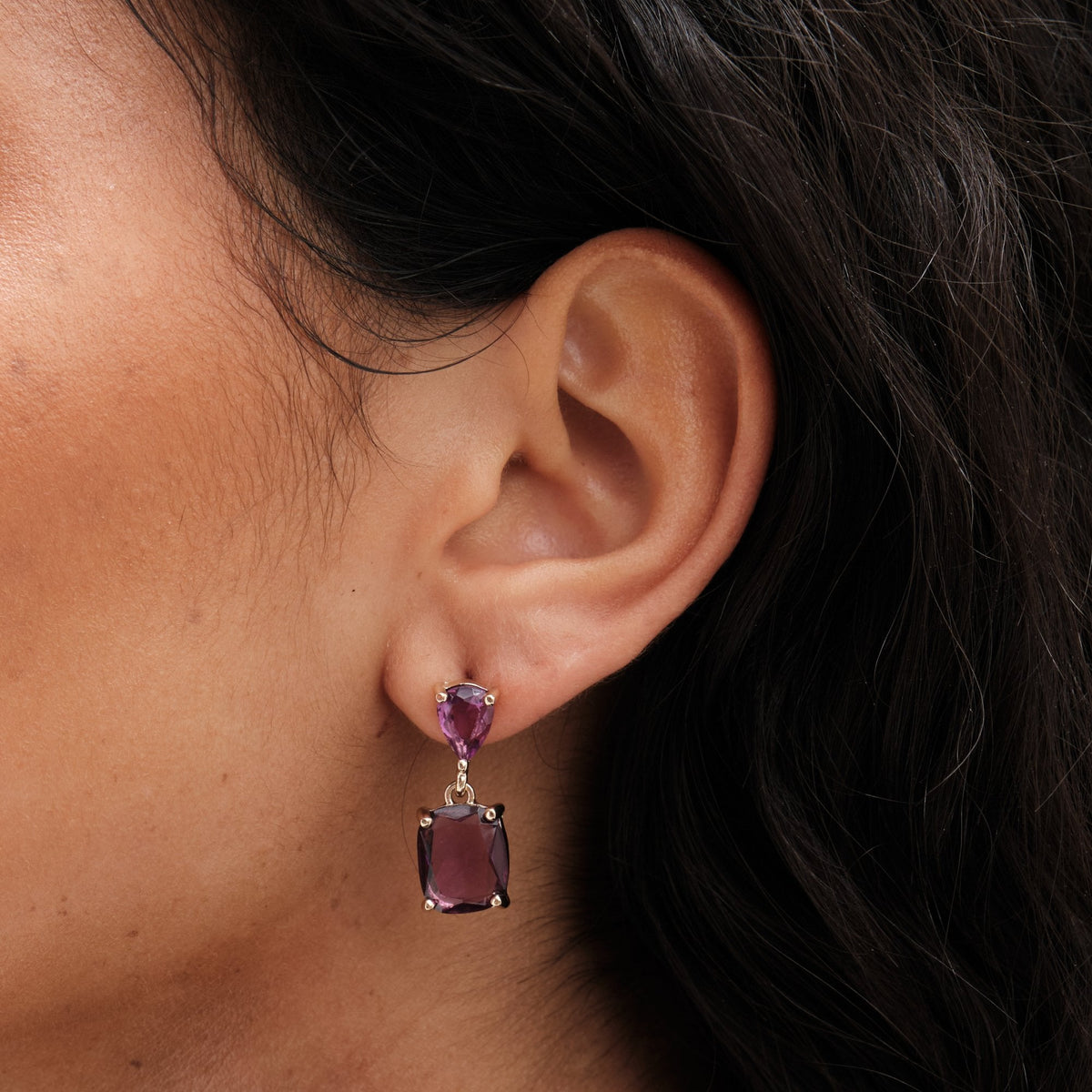 Mood Gold Amethyst Double Drop Earrings