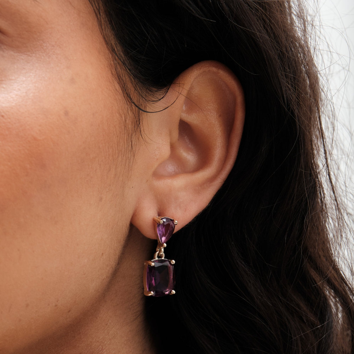 Mood Gold Amethyst Double Drop Earrings