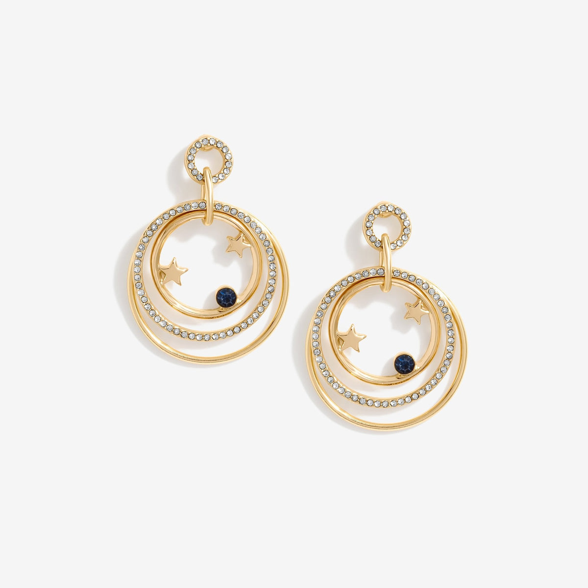 Mood Gold Blue Crystal Celestial Forward Facing Link Drop Earrings