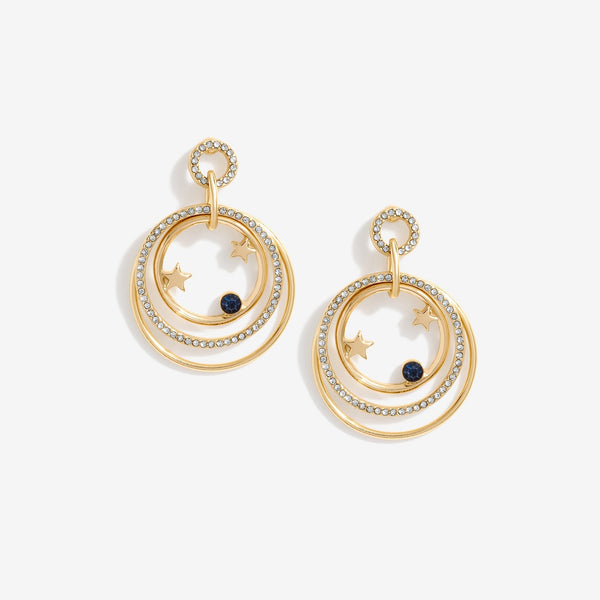 Mood Gold Blue Crystal Celestial Forward Facing Link Drop Earrings