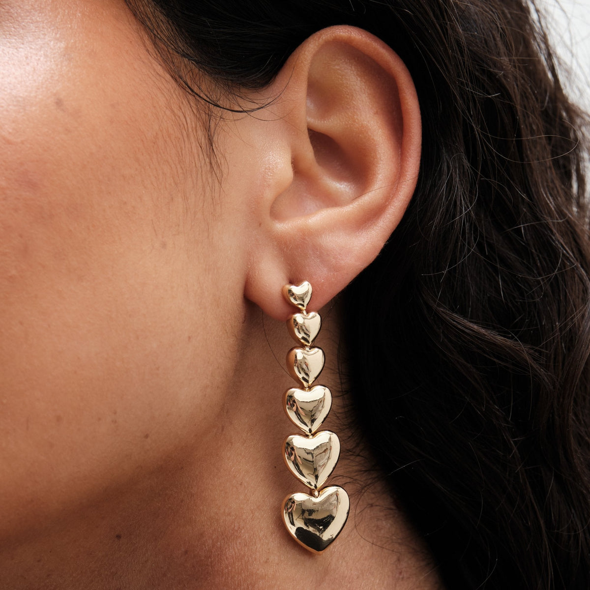 Mood Gold Graduated Heart Linear Drop Earrings