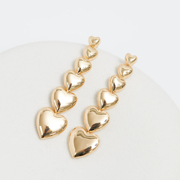 Mood Gold Graduated Heart Linear Drop Earrings