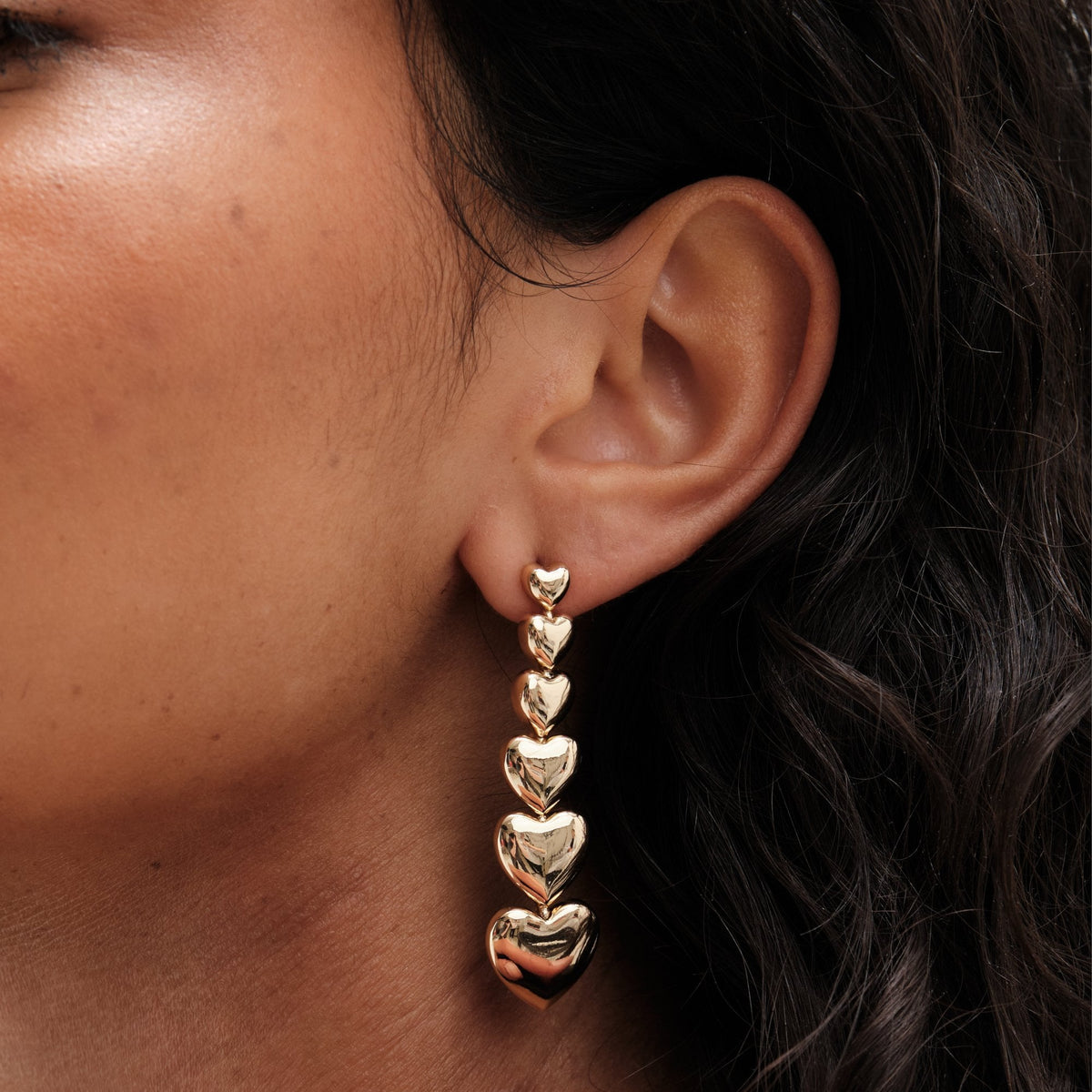 Mood Gold Graduated Heart Linear Drop Earrings