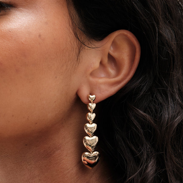 Mood Gold Graduated Heart Linear Drop Earrings