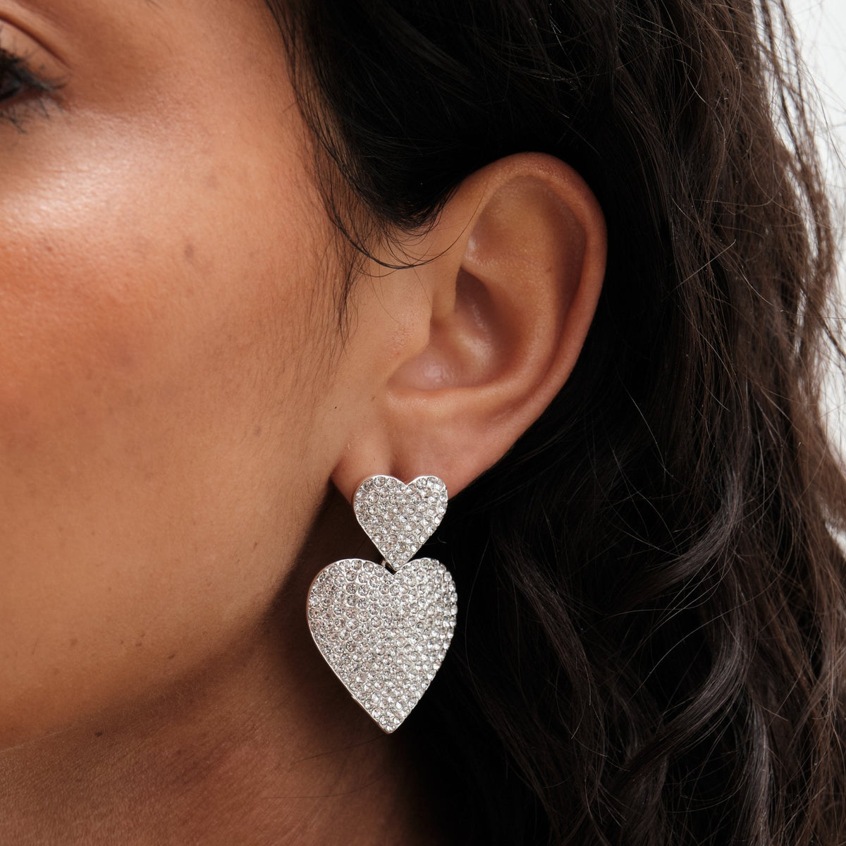 Mood Silver Crystal Heart Stud Earrings