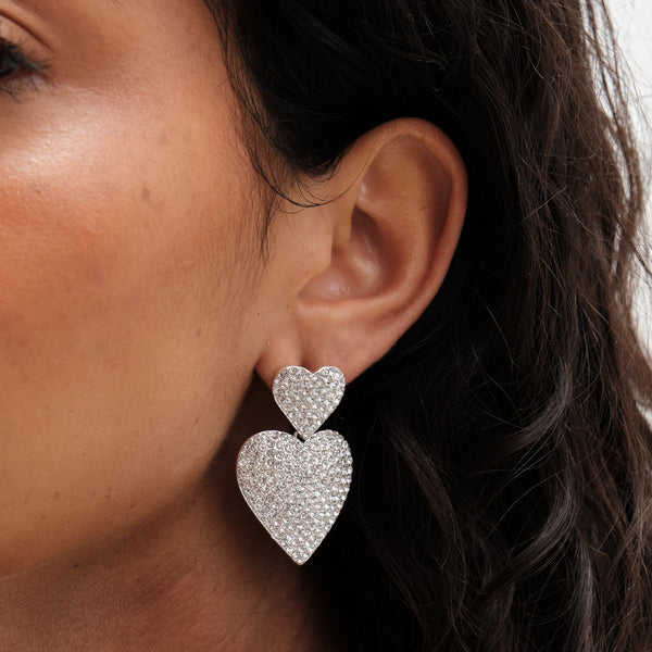 Mood Silver Crystal Heart Stud Earrings