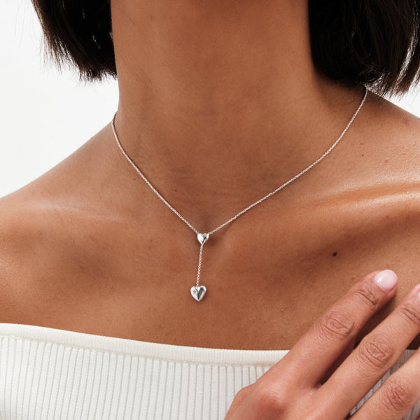 Simply Silver Sterling Silver 925 Polished Heart Y  Drop Necklace