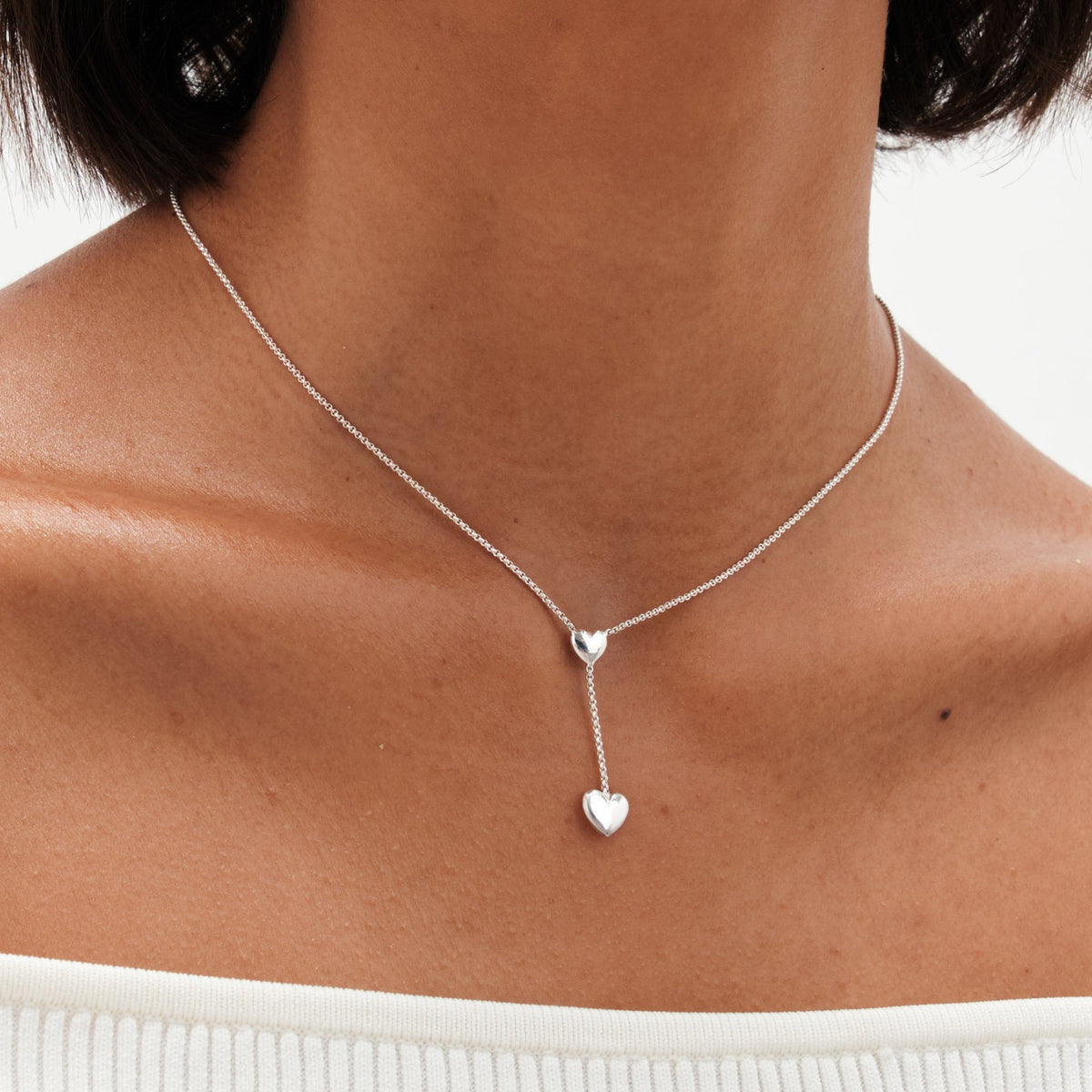 Simply Silver Sterling Silver 925 Polished Heart Y  Drop Necklace