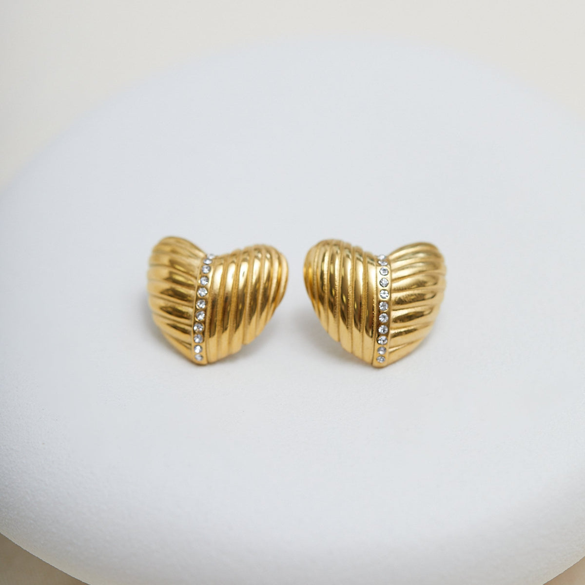 Inicio Gold Plated Ridge Heart Earrings - Gift Pouch
