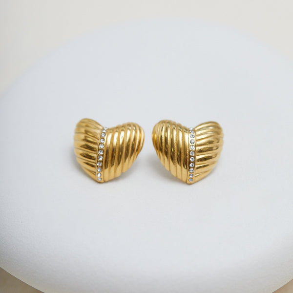 Inicio Gold Plated Ridge Heart Earrings - Gift Pouch