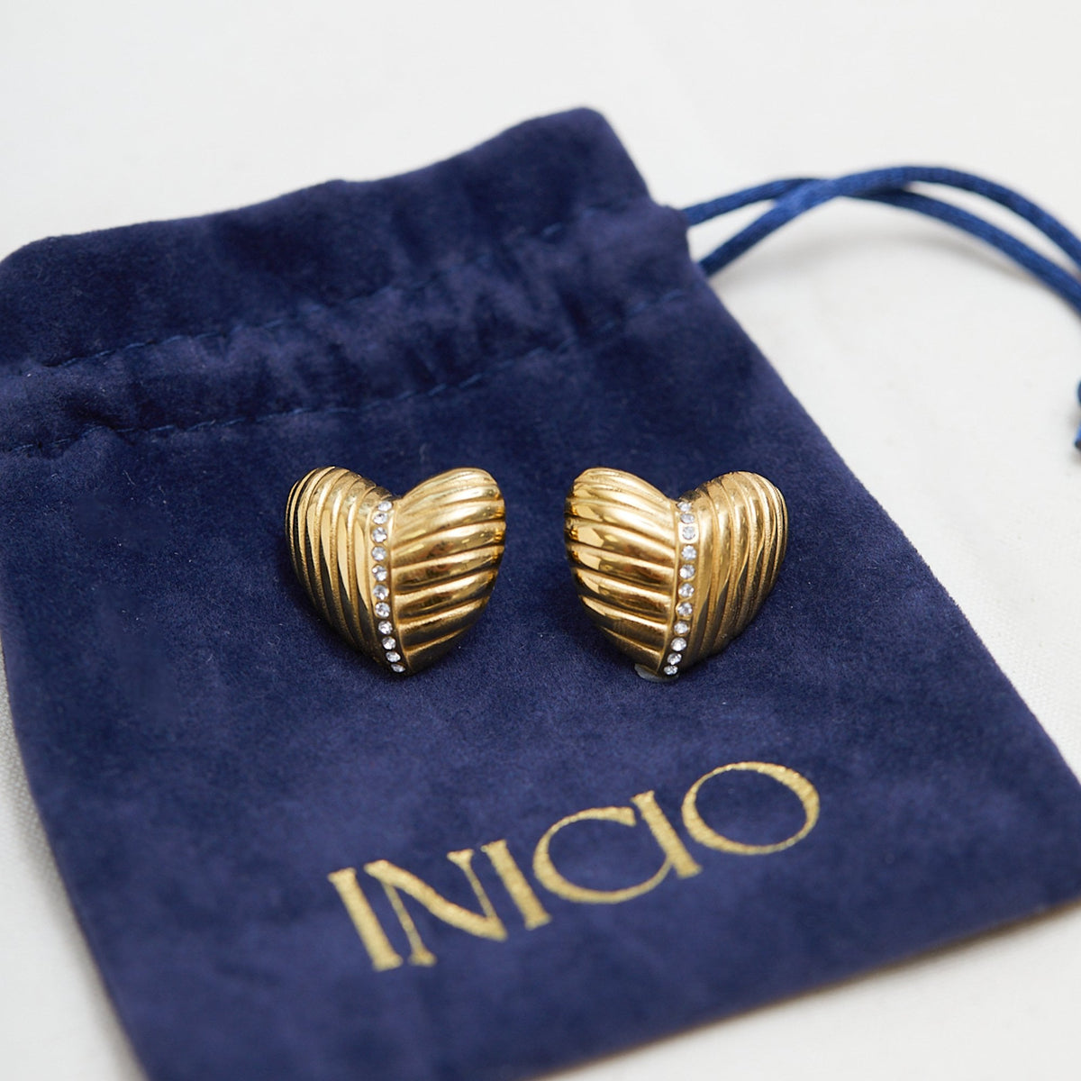Inicio Gold Plated Ridge Heart Earrings - Gift Pouch