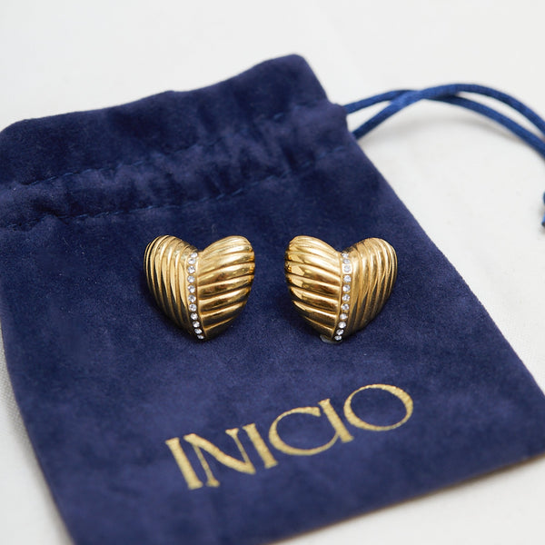 Inicio Gold Plated Ridge Heart Earrings - Gift Pouch