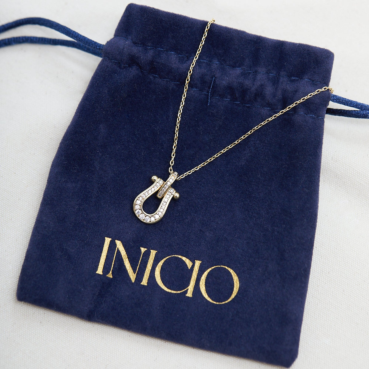 Inicio Gold Plated Cubic Zirconia Snaffle Pendant - Gift Pouch