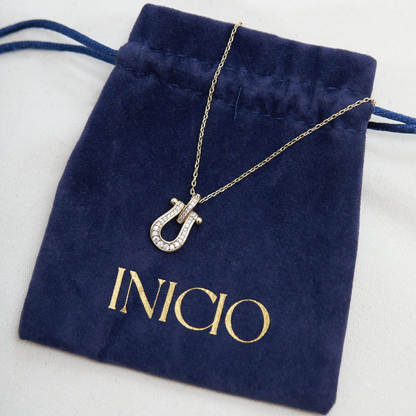 Inicio Gold Plated Cubic Zirconia Snaffle Pendant - Gift Pouch