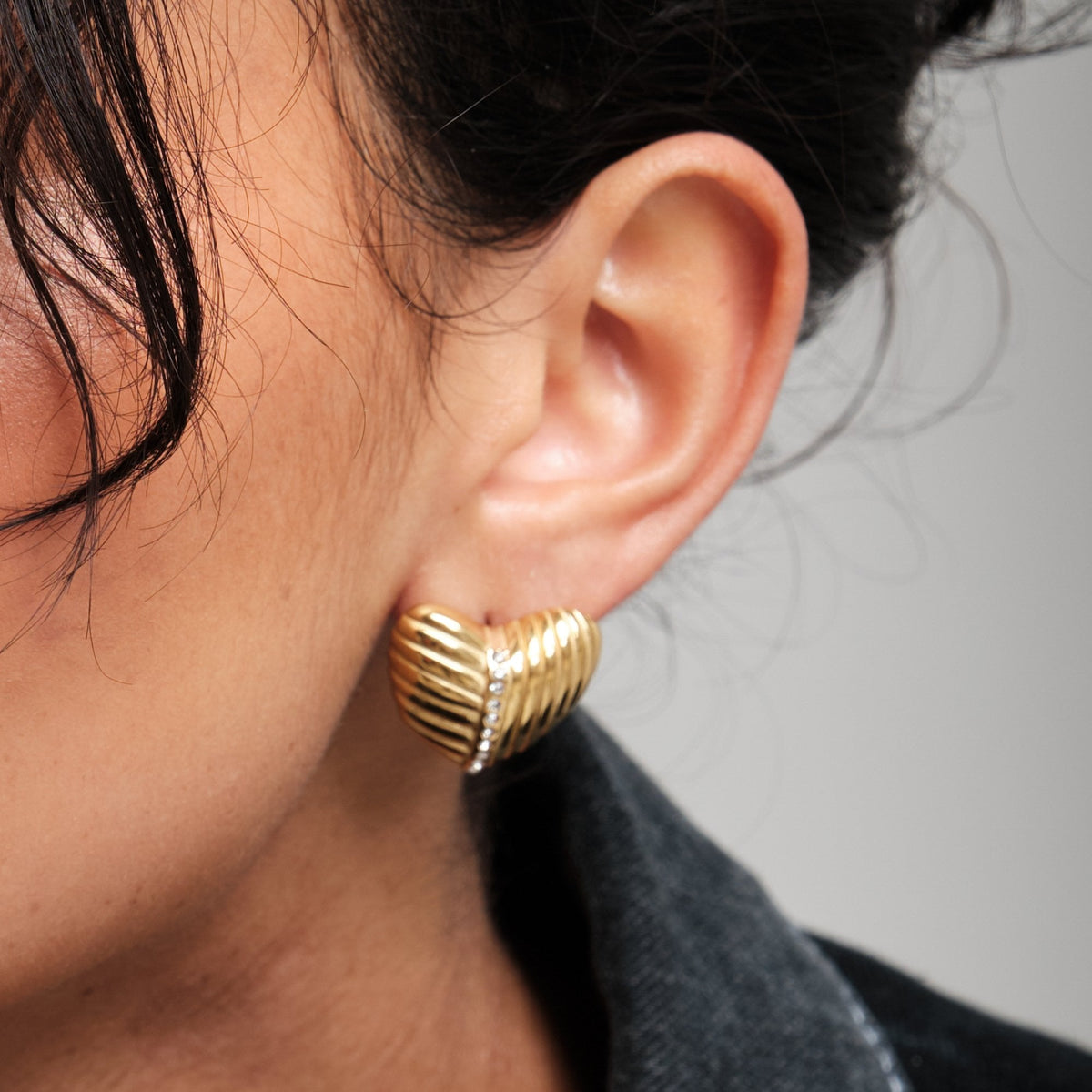 Inicio Gold Plated Ridge Heart Earrings - Gift Pouch
