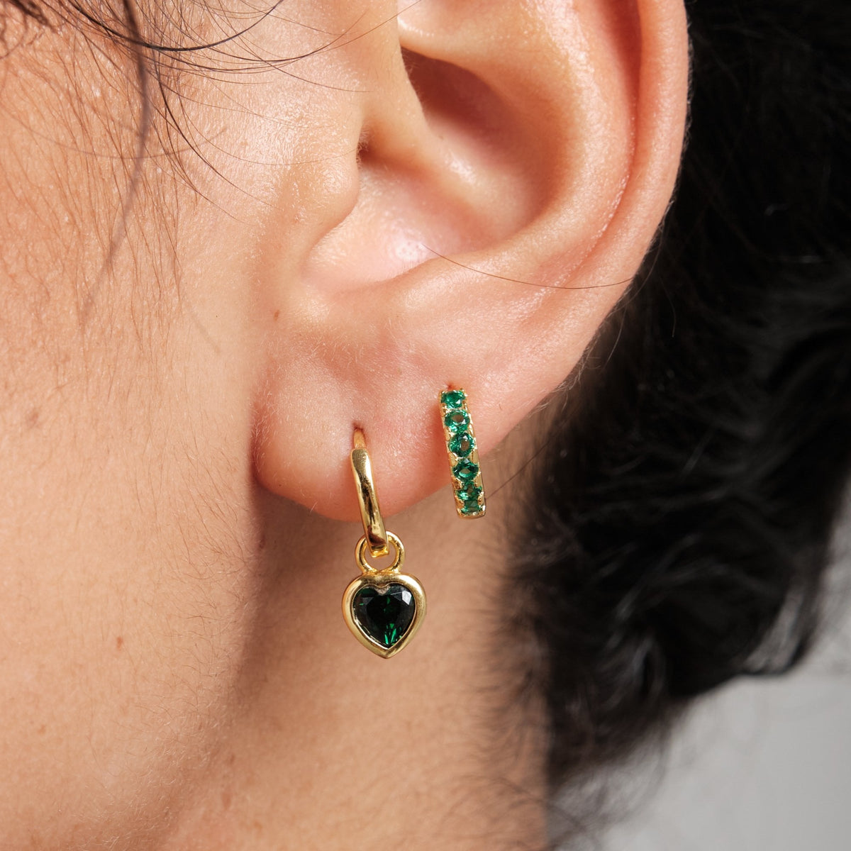 Inicio Gold Plated Green Heart Charm Earrings - Gift Pouch