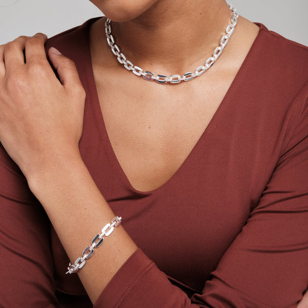 Inicio Silver Plated Cubic Zirconia Chain Necklace - Gift Pouch