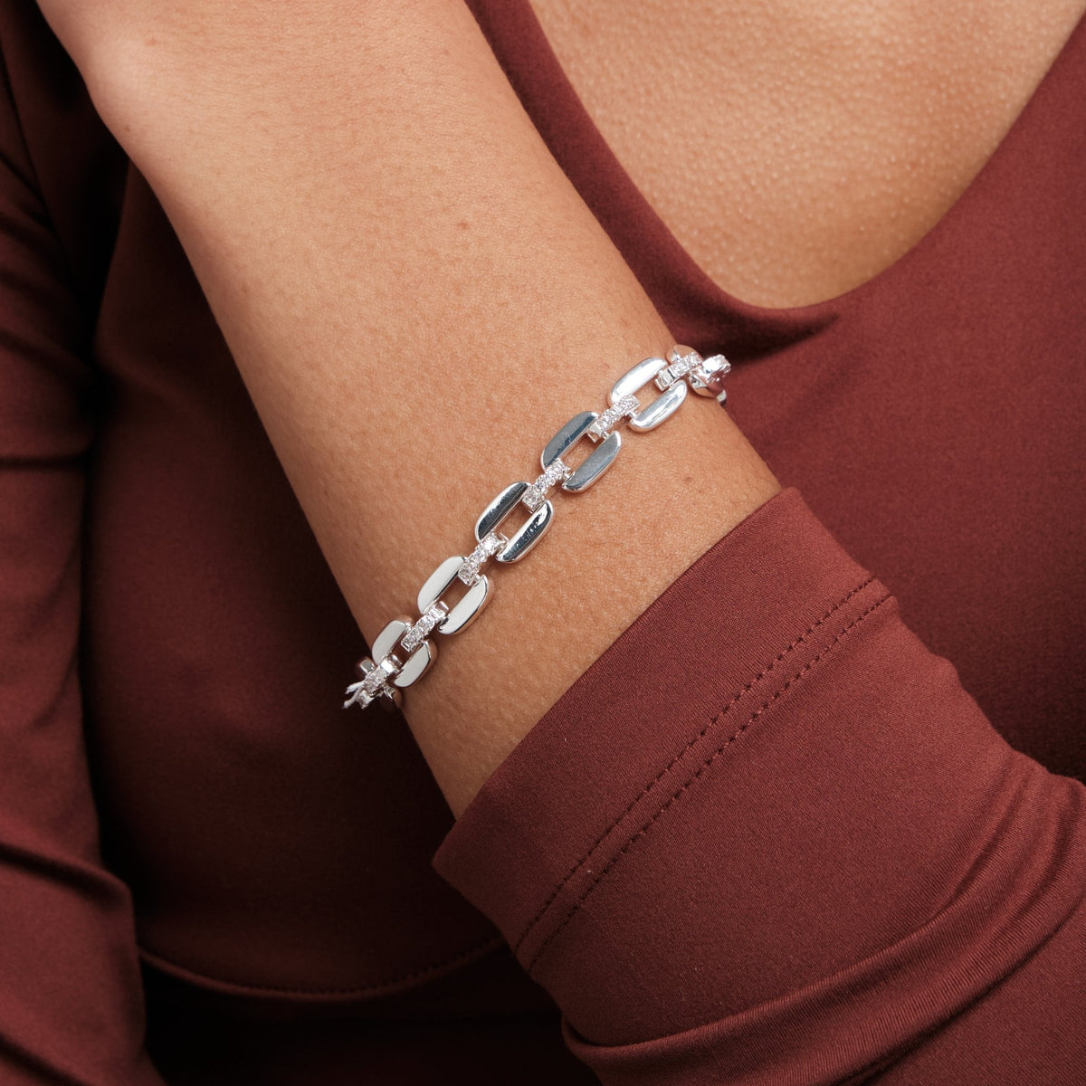Inicio Silver Plated Cubic Zirconia Chain Bracelet - Gift Pouch