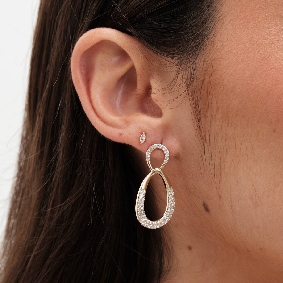 Jon Richard Gold Plated Cubic Zirconia And Polished Open Peardrop Earrings