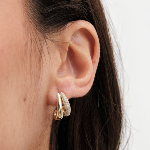 Jon Richard Gold Plated cubic Zirconia And Polished Curved Mini Drop Earrings