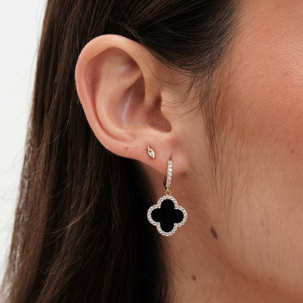 Jon Richard Gold Plated and Jet Clover Huggie Earrings