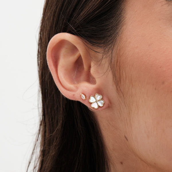 Jon Richard Gold Plated And Mother Of Pearl Heart Clover Stud Earrings