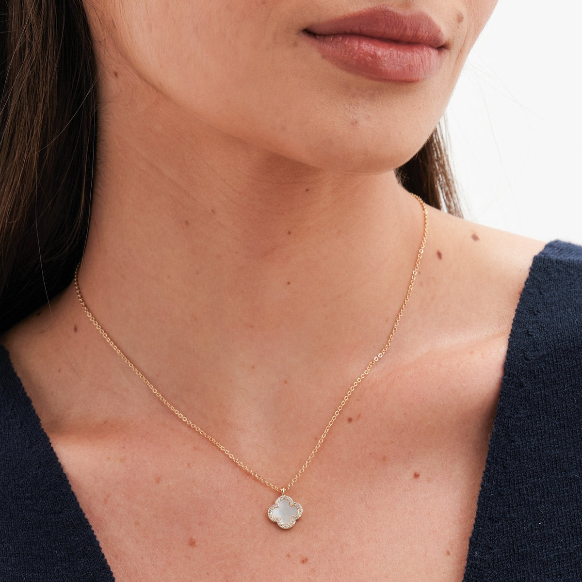 Jon Richard Gold Plated and Mother of Pearl Clover Pendant Necklace