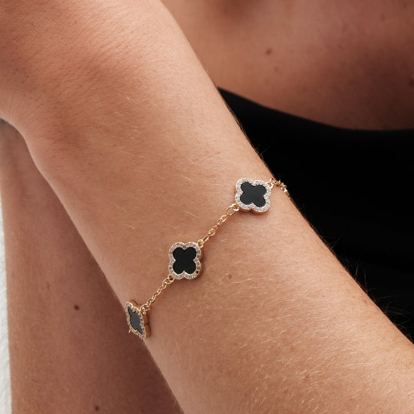Jon Richard Gold Plated Jet Enamel Clover Bracelet