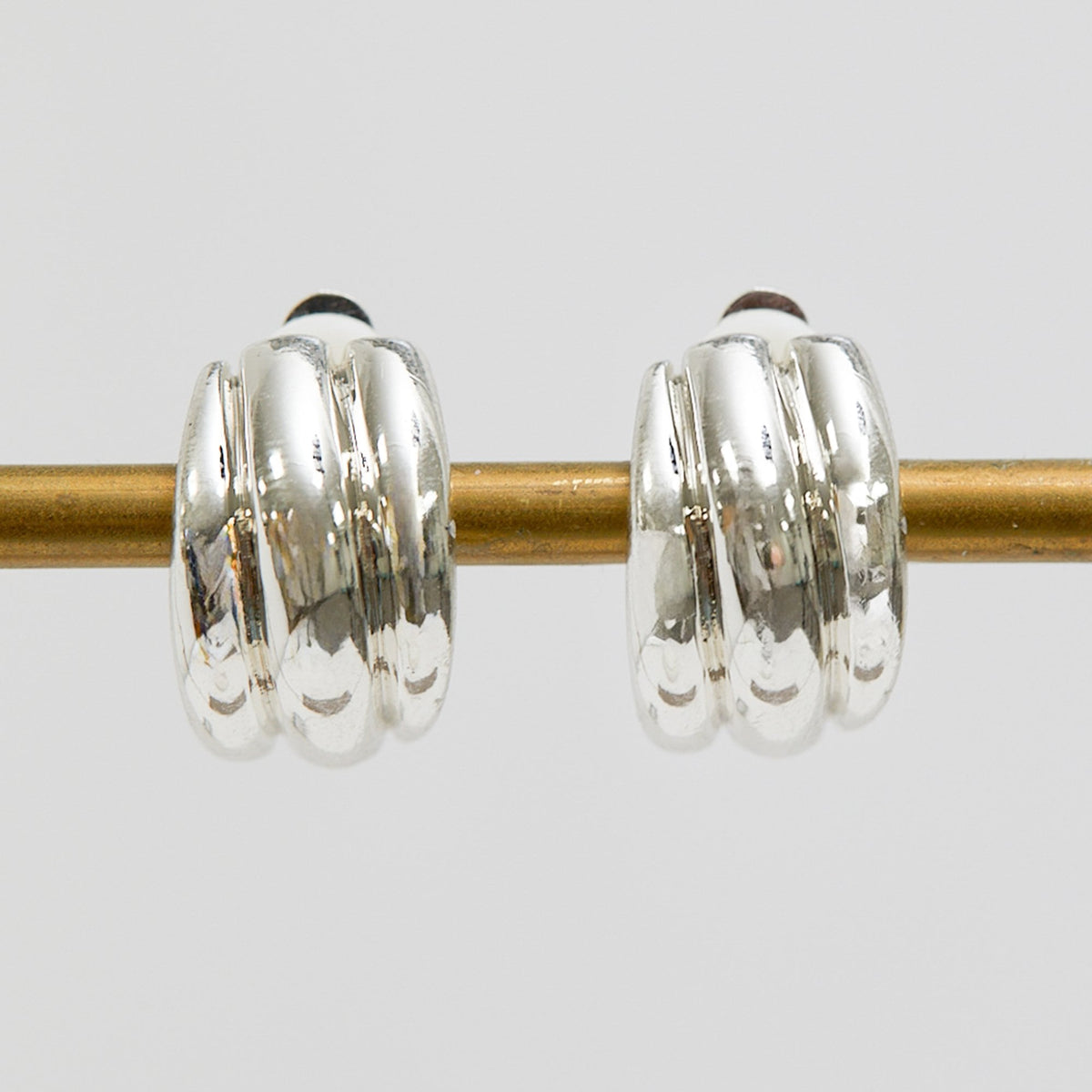 Jon Richard Polished Triple Row Ridged Clip Hoop Earrings