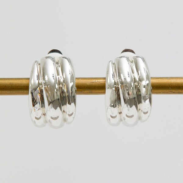 Jon Richard Polished Triple Row Ridged Clip Hoop Earrings