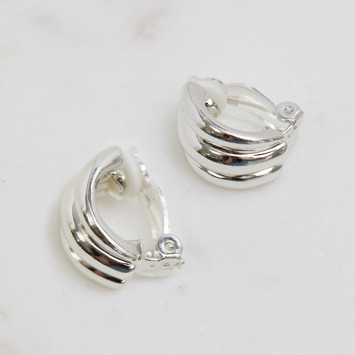 Jon Richard Polished Triple Row Ridged Clip Hoop Earrings